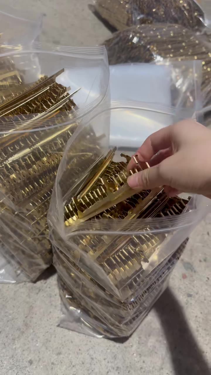 Brass strip parts packed and ready for the next stage